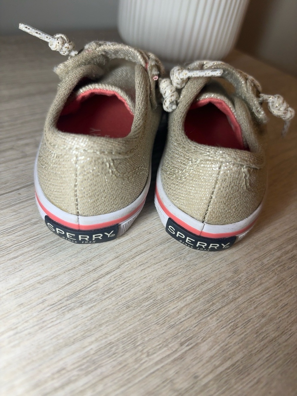 Sperry Toddler Girls Glitter Canvas Sneakers Gold Champagne Size 5.5M - Picture 4 of 5